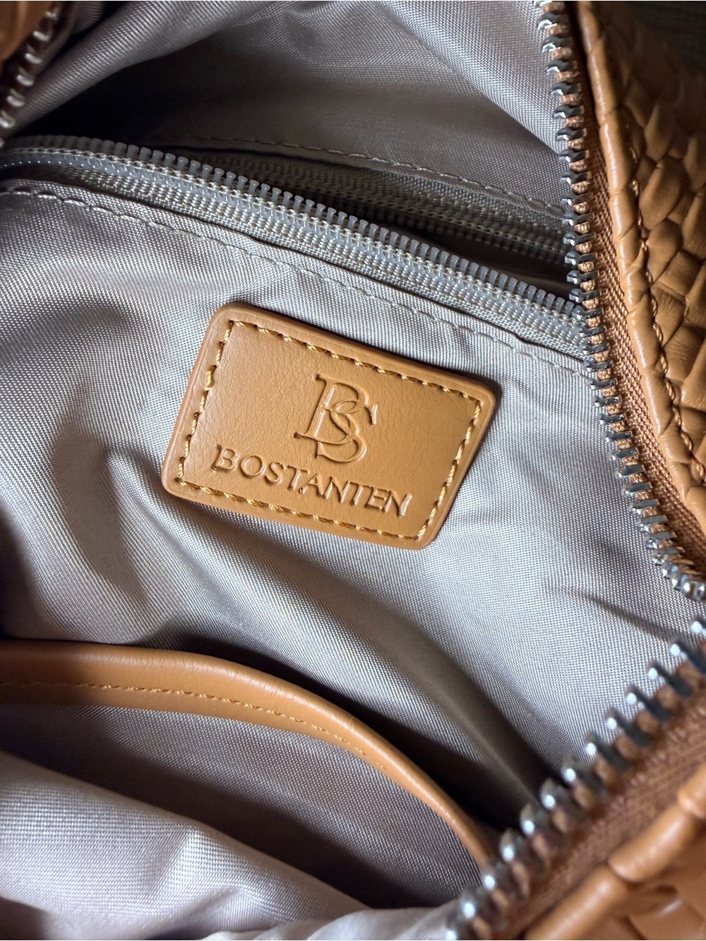 BOSTANTEN Woven Vegan Leather Hobo Shoulder Bag Camel Brown Braided Handle - Picture 3 of 8